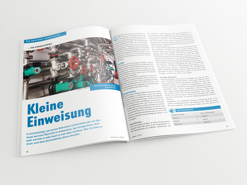 Broschüre mit aufgeschlagenem Artikel „Strangschema – kleine Einweisung“